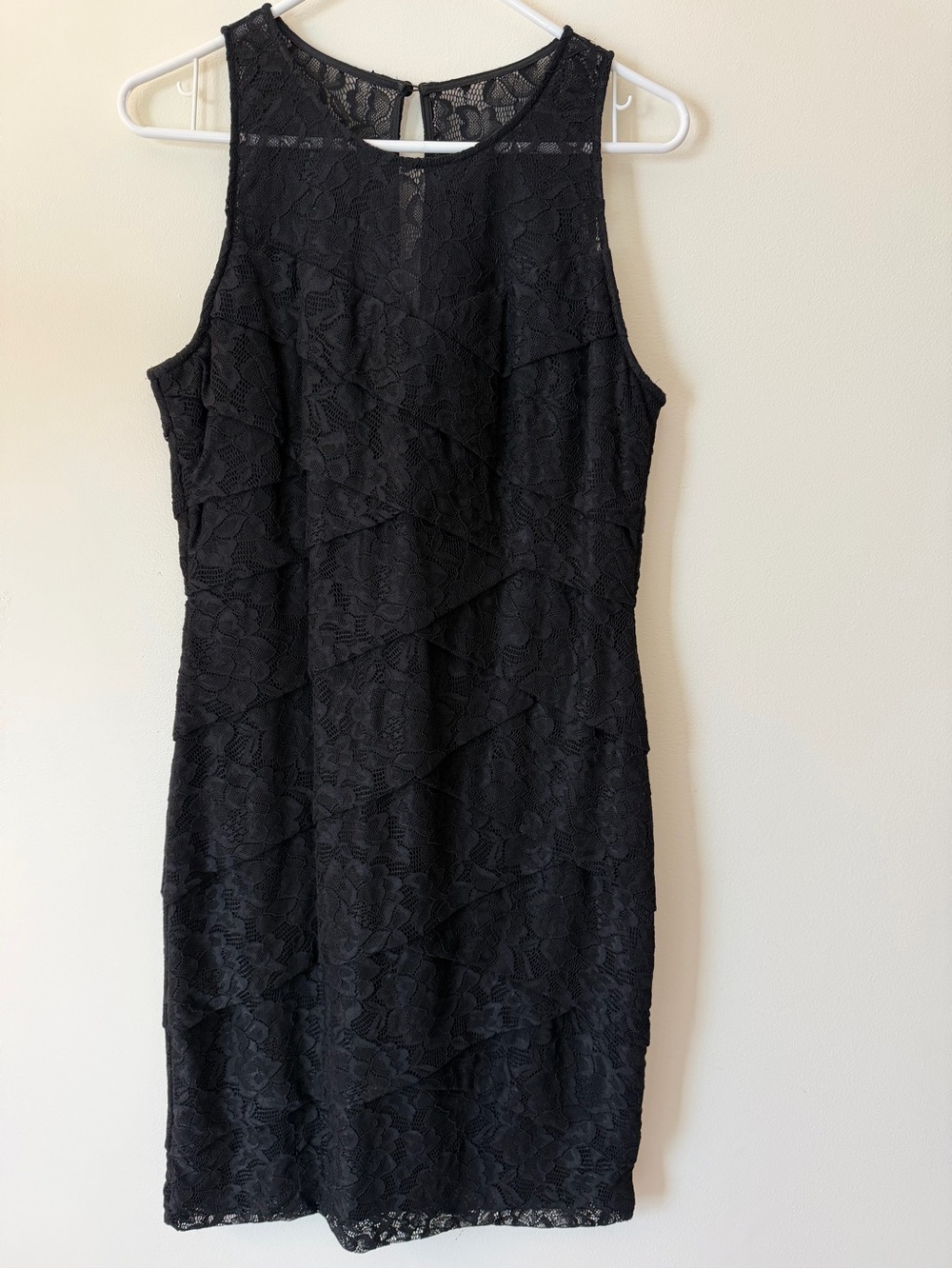 White House Black Market Black Lace Layered Sheath Dress